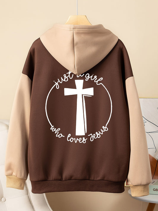 Sweat à capuche imprimé lettre Cross & Jesus, sweat-shirt décontracté pour femmes