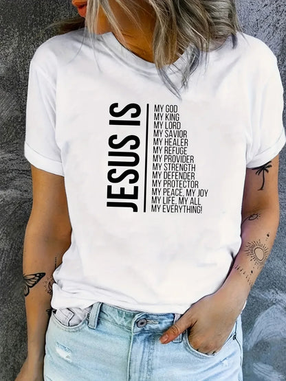 T-shirt Femmes imprimé  "Jésus est la foi" haut décontracté à manches courtes