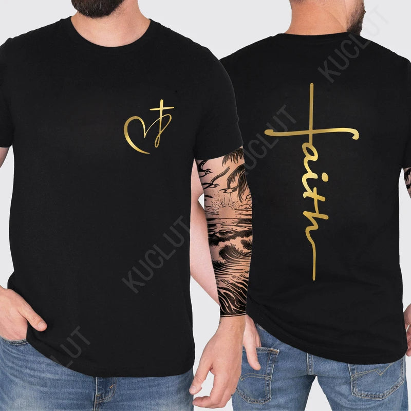 T-shirt imprimé cœur et croix pour homme