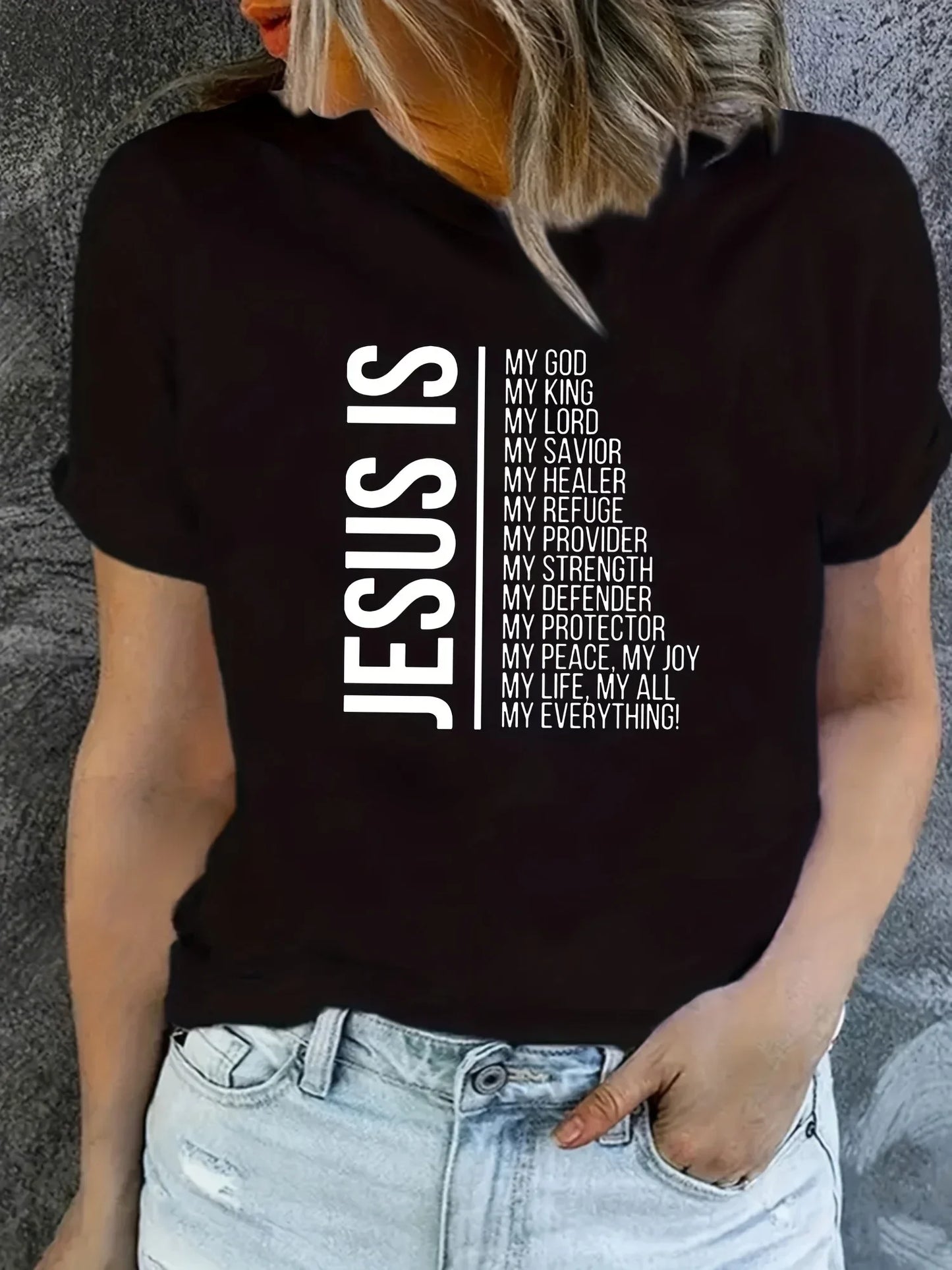 T-shirt Femmes imprimé  "Jésus est la foi" haut décontracté à manches courtes