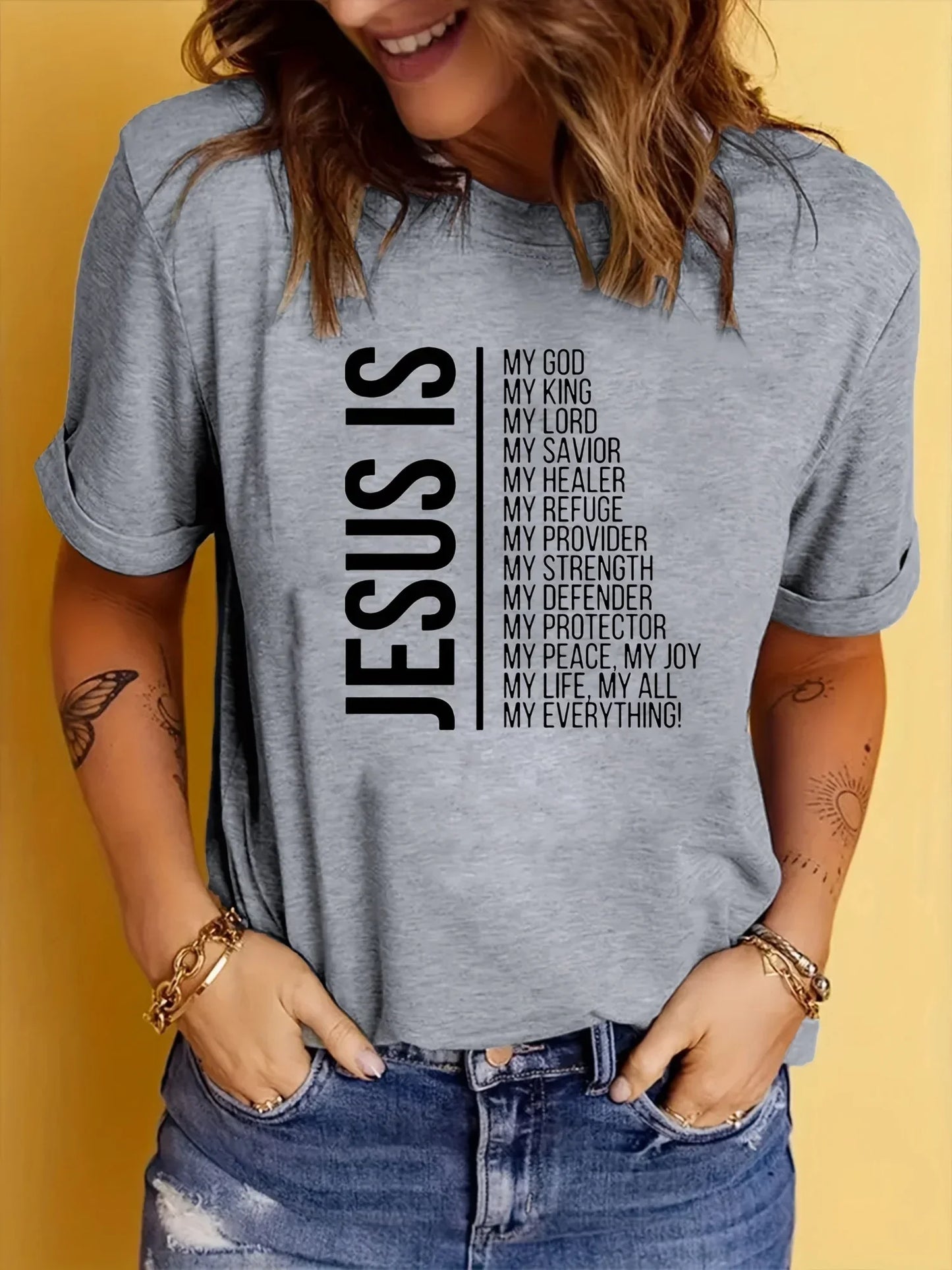 T-shirt Femmes imprimé  "Jésus est la foi" haut décontracté à manches courtes