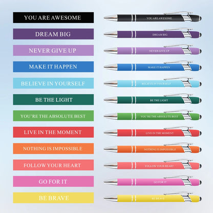 stylos à bille avec citations de motivation aux couleurs vives (12 Pcs)