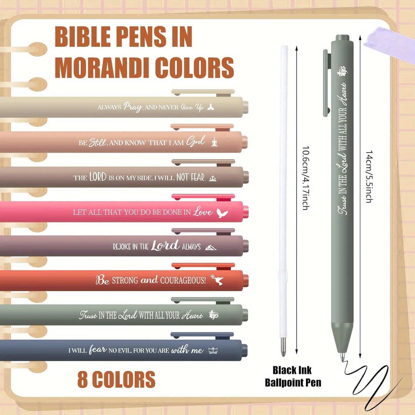 Stylos à bille avec versets bibliques (8 Pcs)