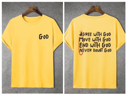 T-shirt à lettres Agree with God" style urbain pour homme - Manches courtes et décontractées